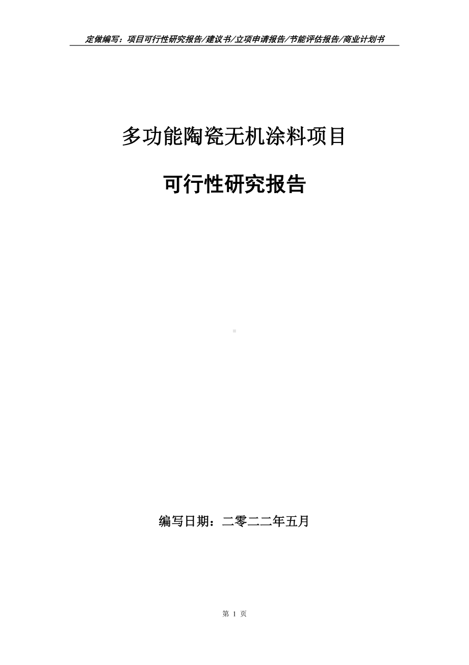 多功能陶瓷无机涂料项目可行性报告（写作模板）.doc_第1页