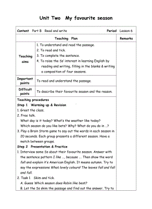 五年级下册英语教案-Unit2 My favourite season-6 Read and write-人教(PEP)( ).doc