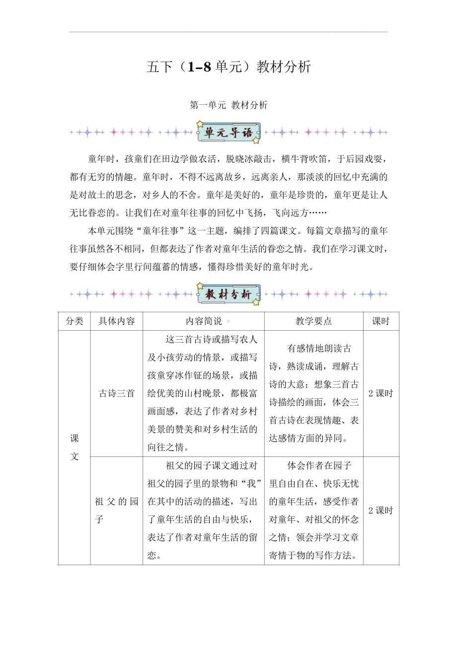 新课标背景下：语文部编版《语文》五年级下册全册大单元整体教材解读及教学分析.docx_第1页