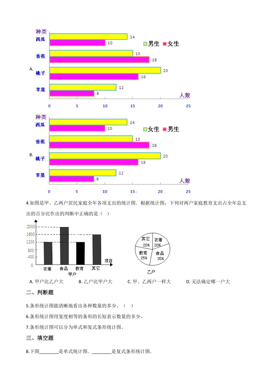 四年级上册数学单元测试-8.条形统计图 北京版 （含解析）.docx_第2页