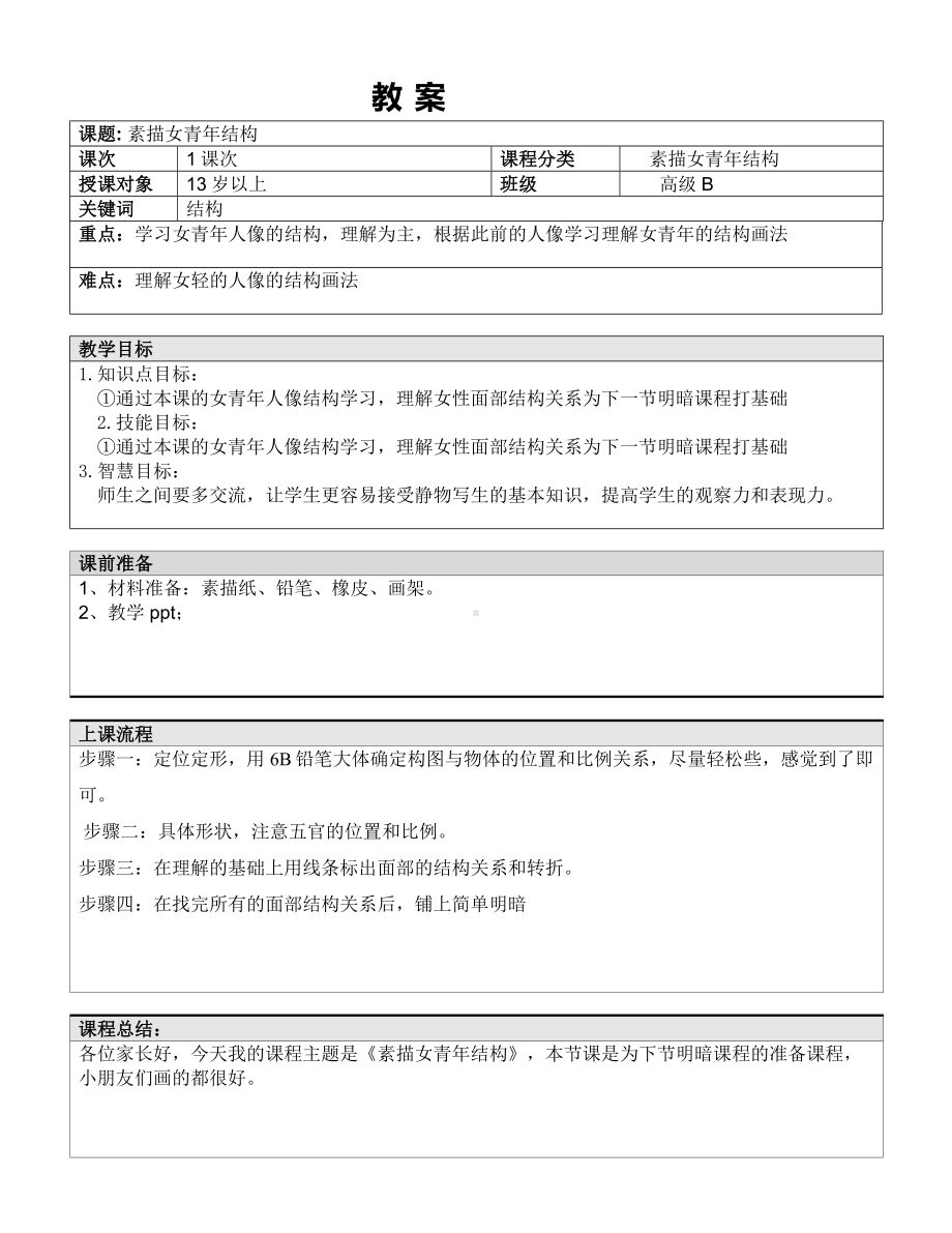 六年级下册美术课外班教案-女青年侧面 全国通用.doc_第1页