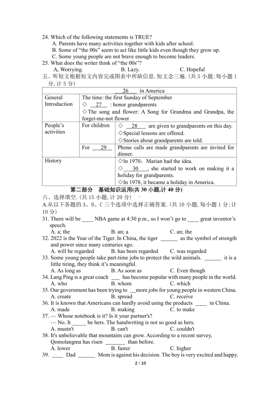 四川省成都市锦江区七中育才学校2021-2022学年九年级下学期入学练习英语试题及答案.pdf_第2页