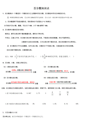 六年级下册数学素材－百分数(一)知识点总结全国通用（无答案）.docx