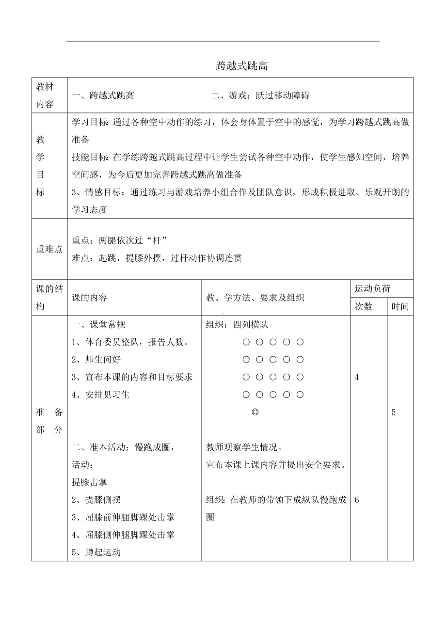 六年级体育教案-跨越式跳高 全国通用.doc_第1页