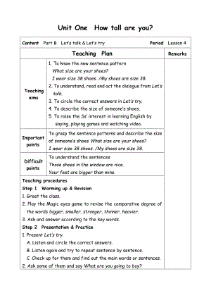 六年级下册英语教案-Unit1 How tall are you-4PB Let's talk-人教(PEP)( ).doc