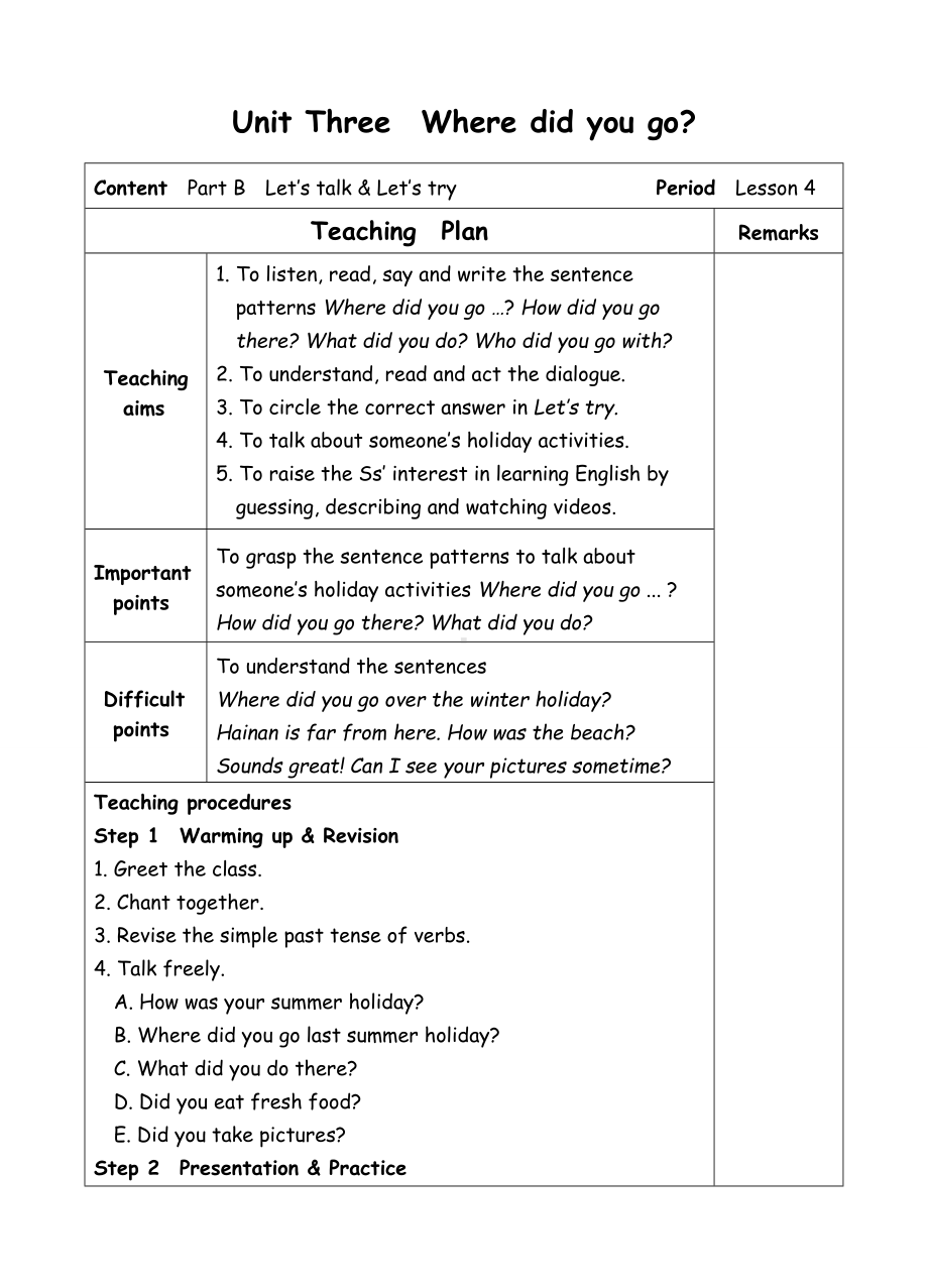 六年级下册英语教案-Unit3Where did you go-4 let's talk-人教(PEP)( ).doc_第1页