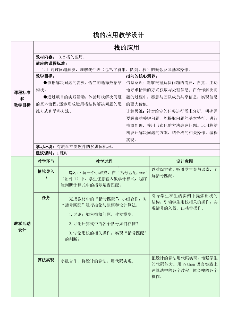 3.3.2 栈的应用 教学设计-数据 与数据结构-新浙教版（2019）《高中信息技术》选择性必修第一册.doc_第1页