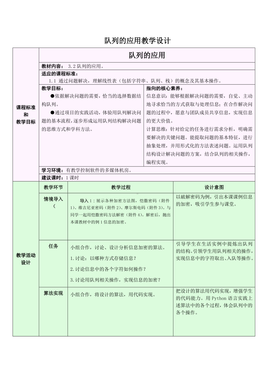 3.2.2 队列的应用 教学设计-数据 与数据结构-新浙教版（2019）《高中信息技术》选择性必修第一册.doc_第1页