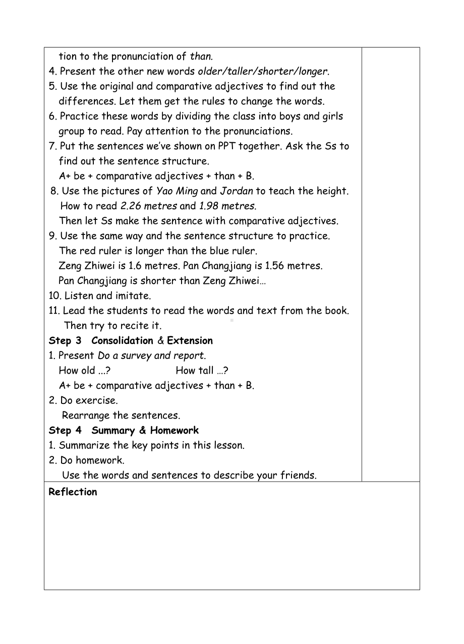 六年级下册英语教案-Unit1 How tall are you-1 PA Let's learn-人教(PEP)( ).doc_第2页