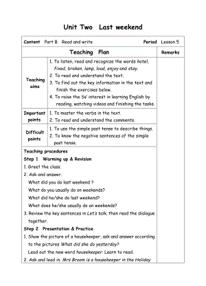 六年级下册英语教案-Unit2 Last weekend-5 read and write-人教(PEP)( ).doc