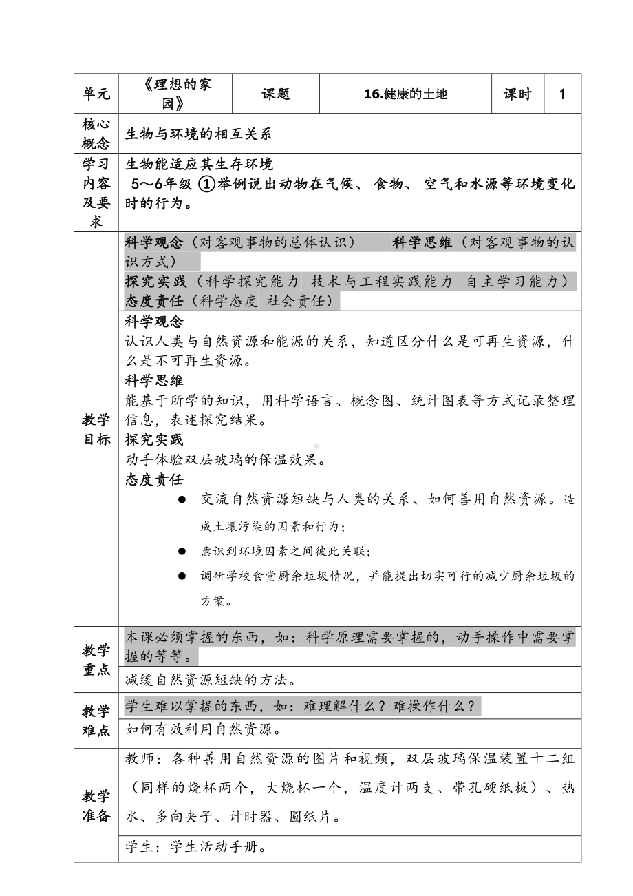 新苏教版六年级下册科学第四单元《健康的土地》教案.docx_第1页