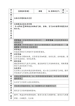 新苏教版六年级下册科学第四单元《清新的空气》教案.docx