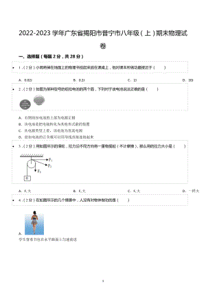 2022-2023学年广东省揭阳市普宁市八年级（上）期末物理试卷.docx