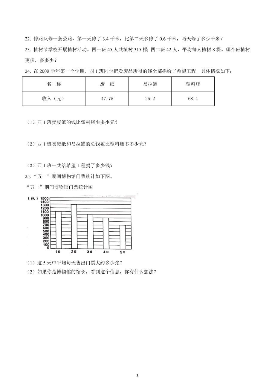 2021-2022学年江西省赣州市瑞金市人教版四年级下册期末练习数学试卷.docx_第3页