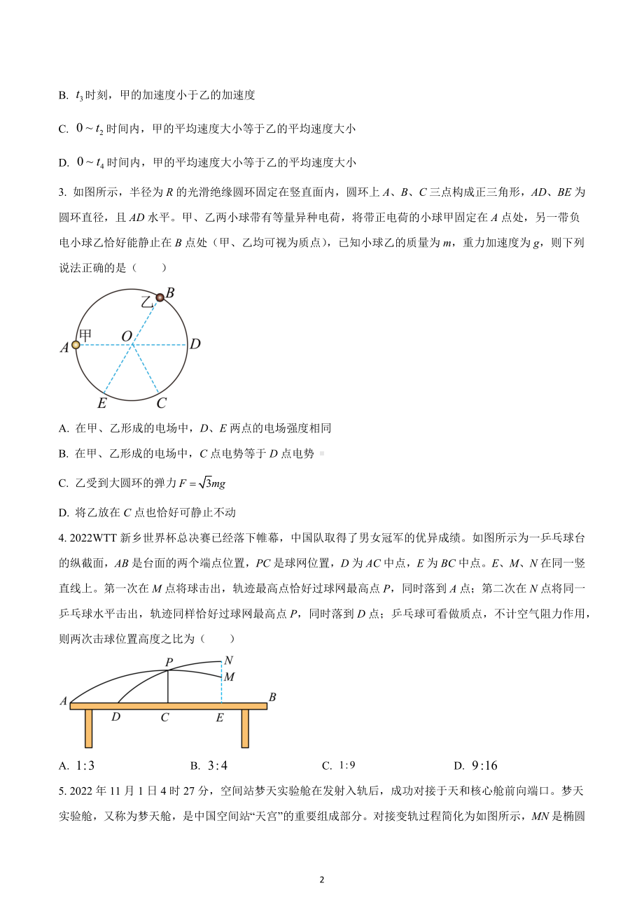 2023届河南省郑州市高三上学期第一次质量检测物理试题.docx_第2页