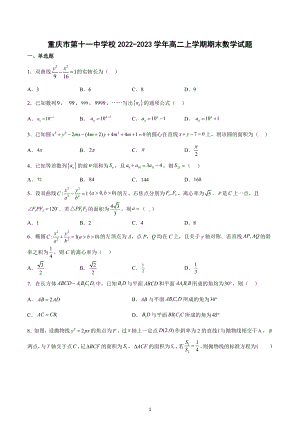 重庆市第十一 2022-2023学年高二上学期期末数学试题.docx