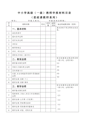 中小学高级（一级）教师申报材料目录.docx