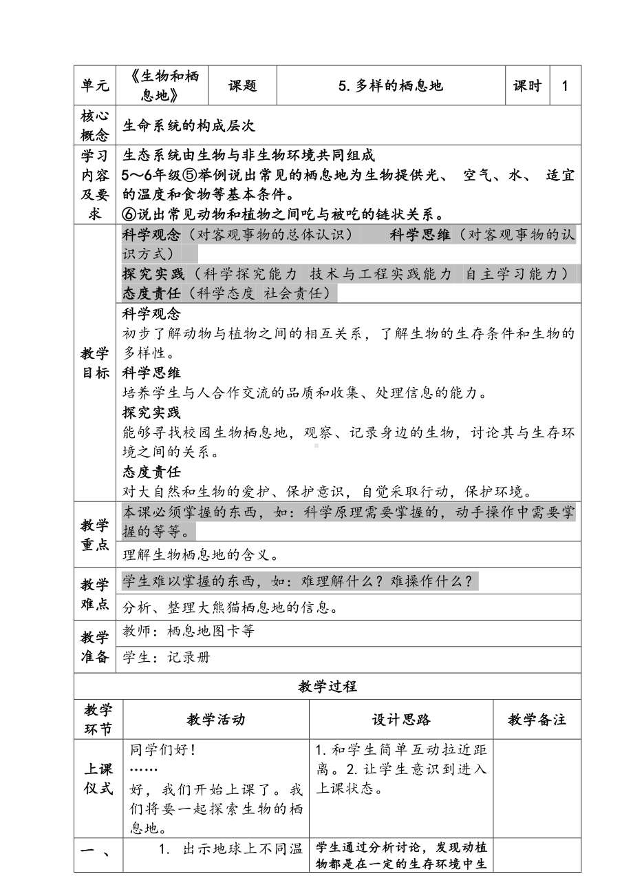 新苏教版六年级下册科学第二单元《生物和栖息地》单元全部教案（共4课）.docx_第1页