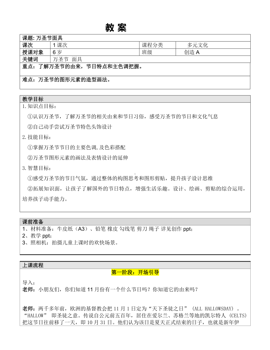 一年级上册美术课外A班教案-万圣节面具—教案-全国通用.doc_第1页