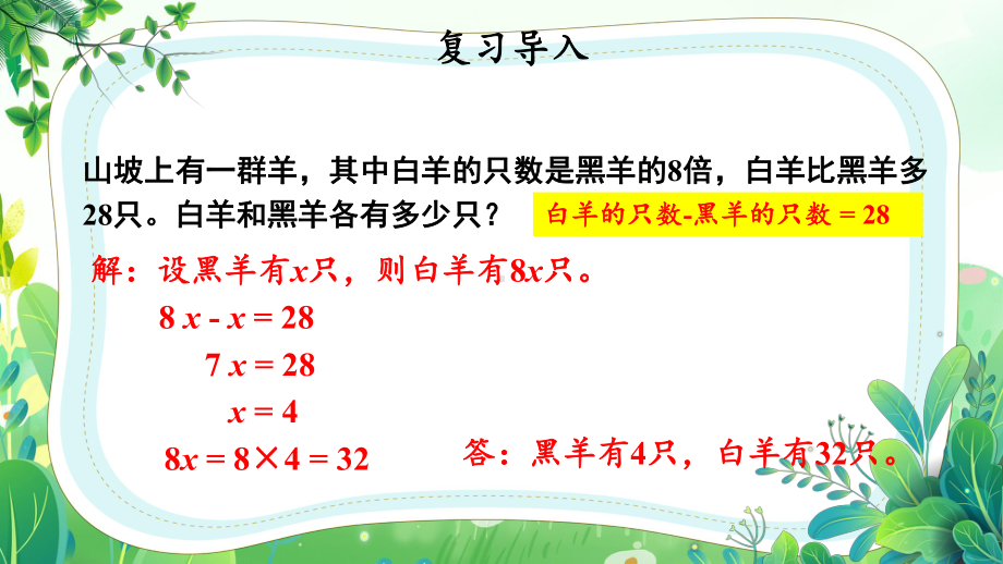 苏教版五年级数学下册第一单元第9课《列形如ax±b×c=d的方程解决实际问题》公开课课件.pptx_第2页