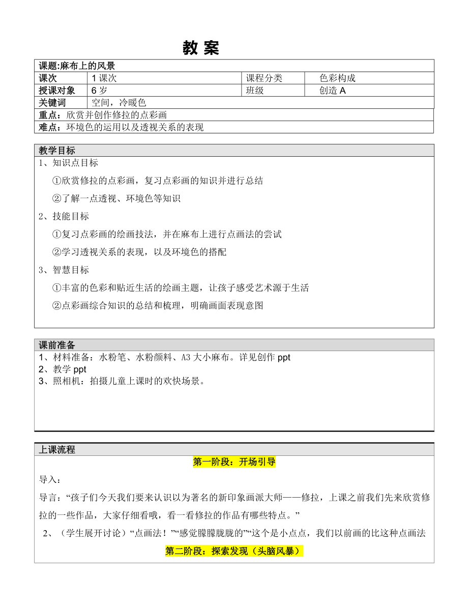 一年级上册美术课外A班教案-麻布上的风景—教案-全国通用.doc_第1页