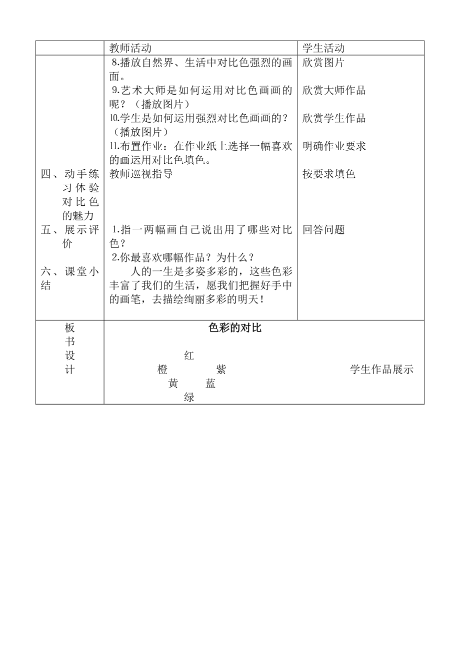 五年级上册美术教案 -第1课 色彩的对比 ▏ 人教新课标.docx_第2页