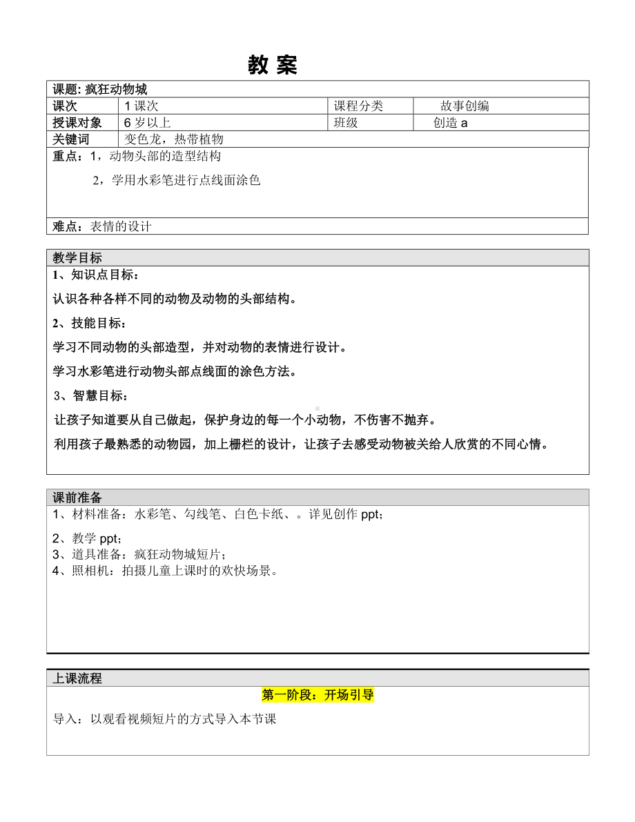 一年级上册美术课外A班教案-疯狂动物城—教案-全国通用.doc_第1页