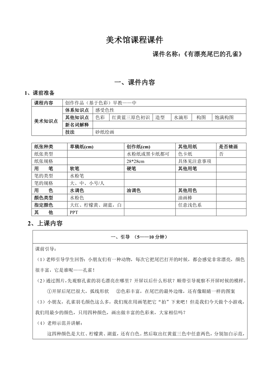 一年级上册美术课外班素材-有漂亮尾巴的孔雀-全国通用.doc_第1页