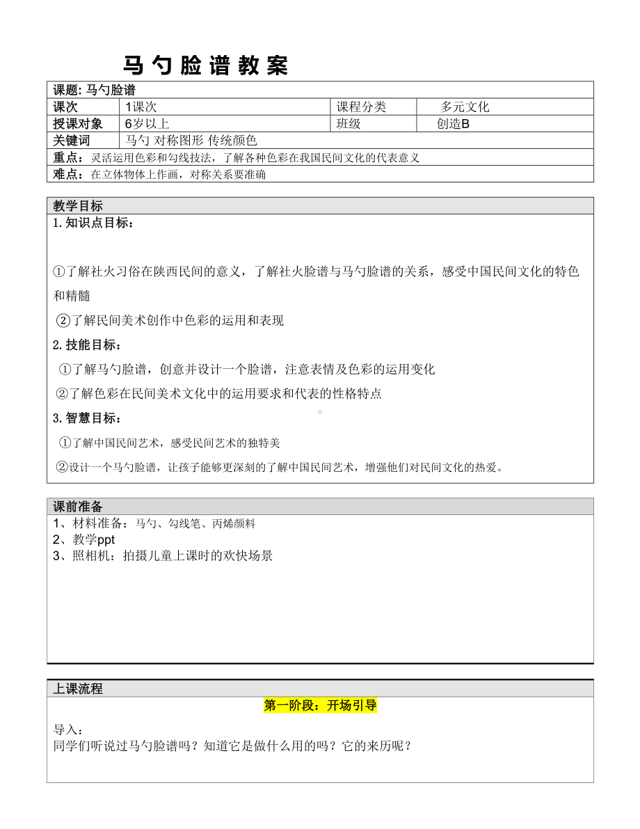 一年级上册美术课外B班教案-马勺脸谱—教案-全国通用.doc_第1页