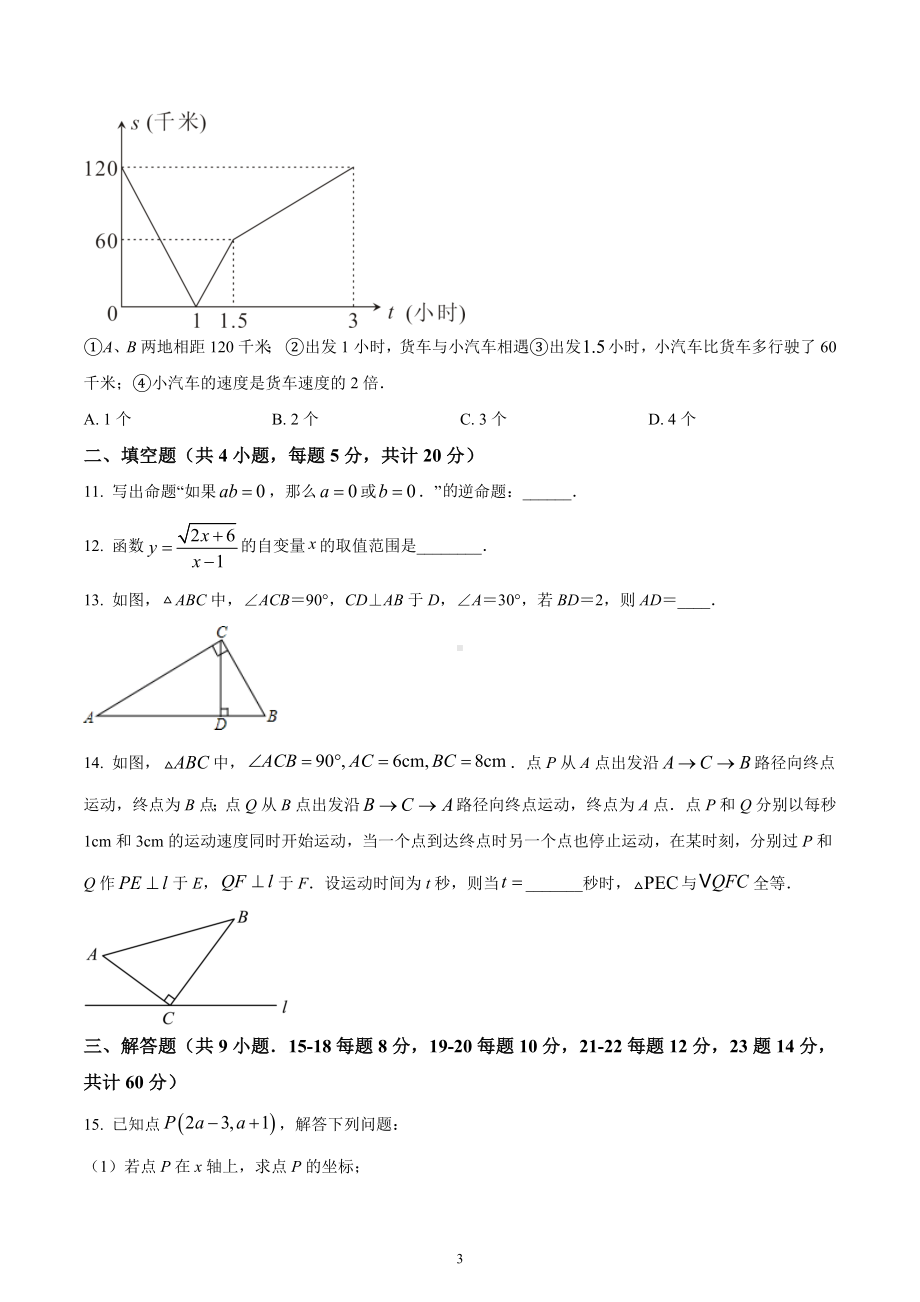 安徽省安庆市第二 2022-2023学年八年级上学期数学期末检测.docx_第3页