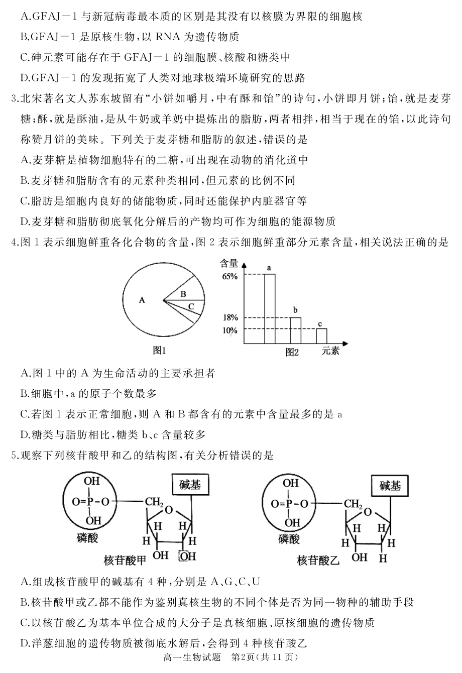 山东省枣庄市滕州市2022-2023学年高一上学期2月期末质量检测生物.pdf_第2页