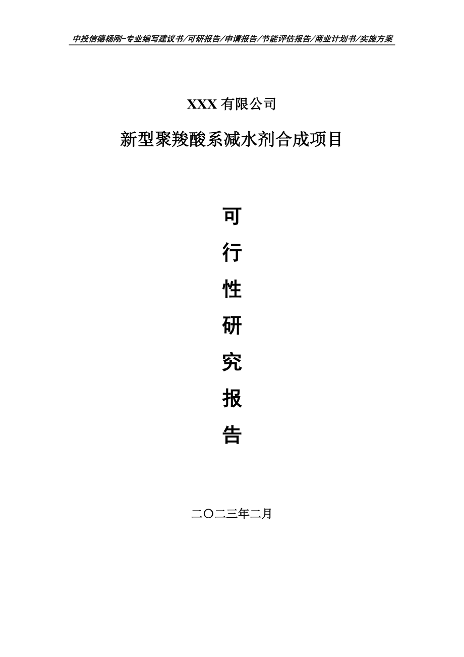 新型聚羧酸系减水剂合成项目可行性研究报告建议书.doc_第1页