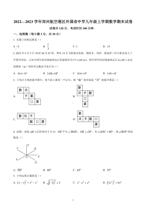 河南省郑州市航空港区外国语中学2022-2023学年九年级上学期数学期末试题.docx