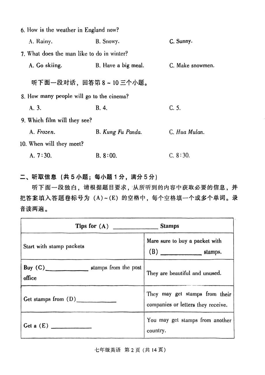 广东省广州市越秀区2022-2023学年七年级上学期期末统考英语试题(开学期末) .pdf_第2页