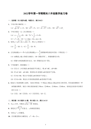 上海市宝山区2022-2023学年八年级上学期期末考试数学试卷.docx