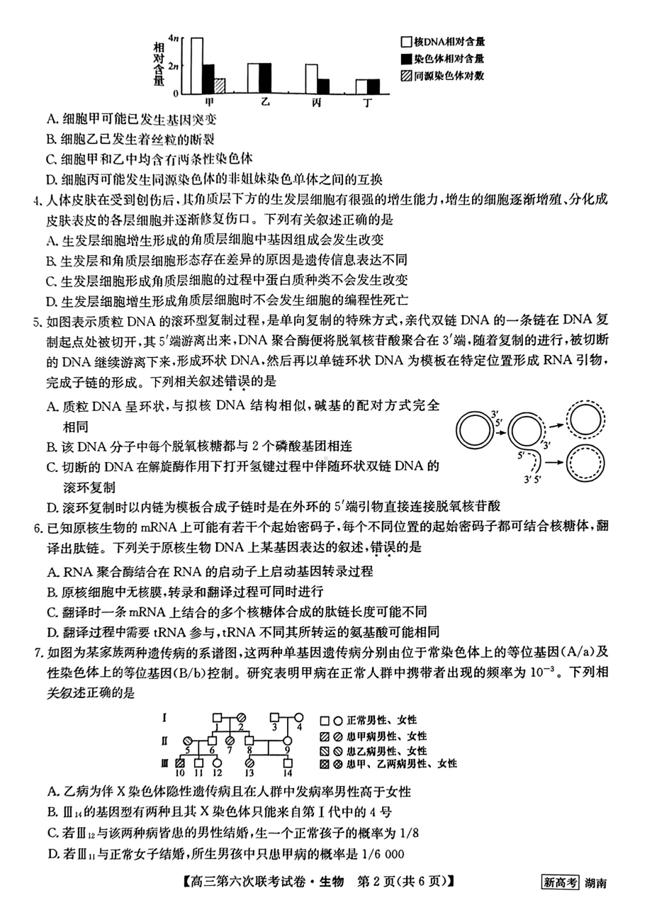 湖南省2022-2023学年高三第六次联考生物试卷及答案.pdf_第2页