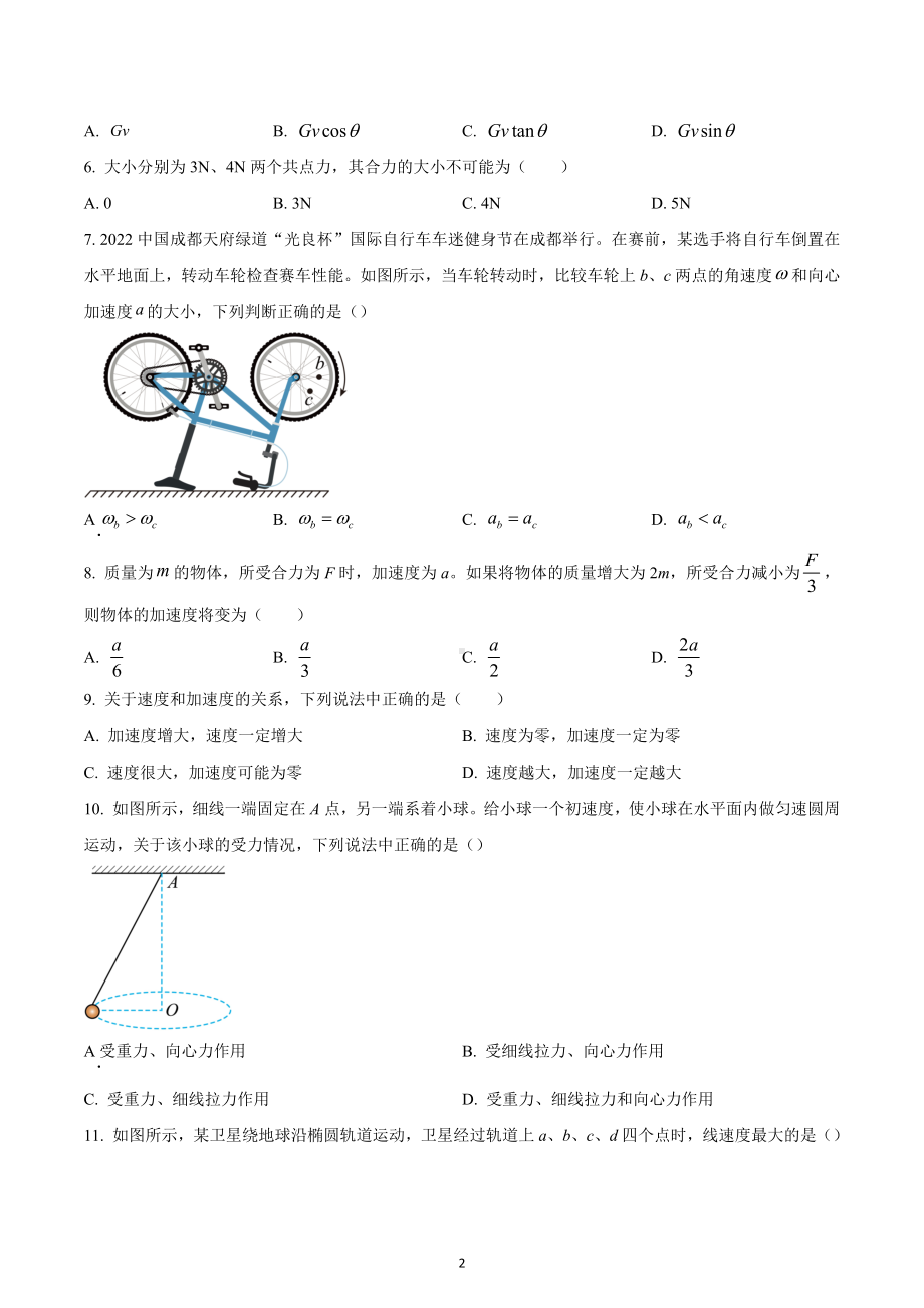 2023年四川省高中学业水平考试物理试卷.docx_第2页