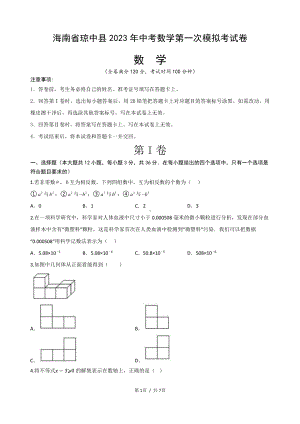 2023年海南省琼中县 中考数学第一次模拟考试卷.pdf