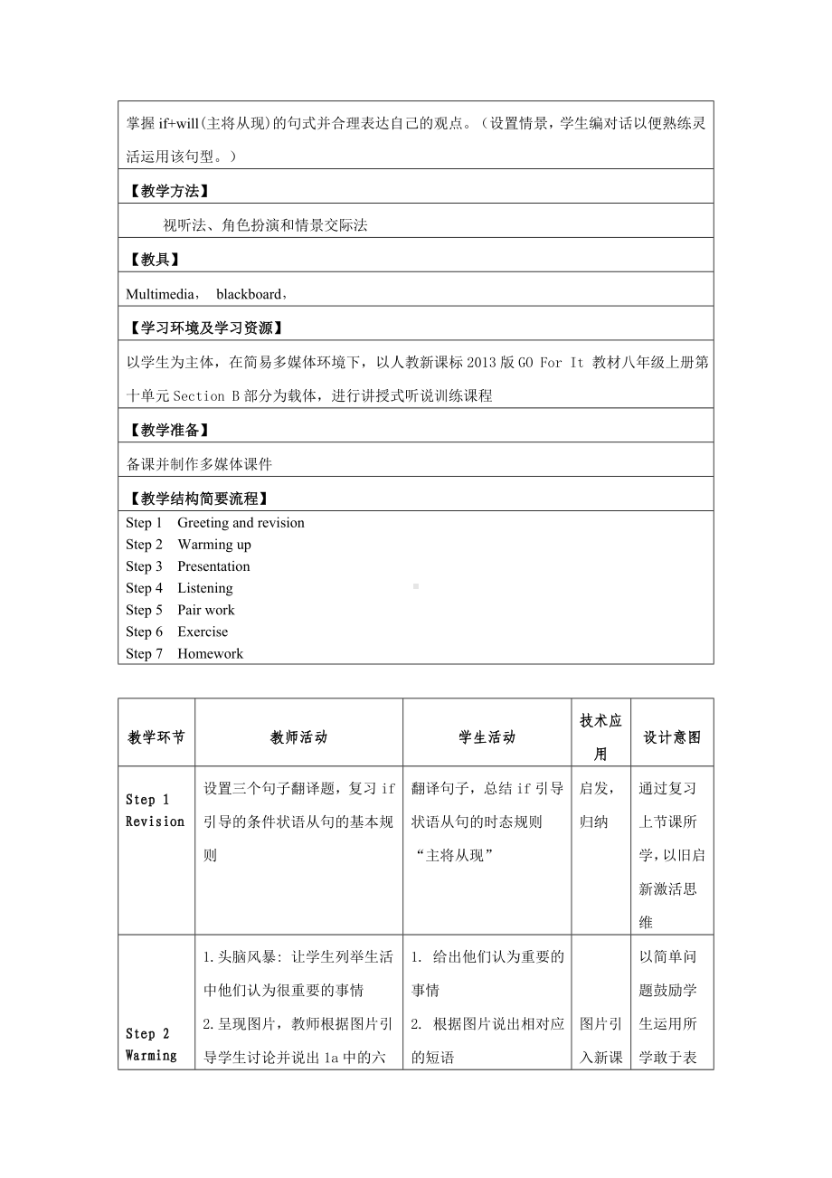 人教版英语八上Unit 10 Section B（1a-1d）表格教学设计.doc_第2页