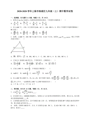 上海市杨浦区2020届九年级上期中质量数学试题含答案解析.docx