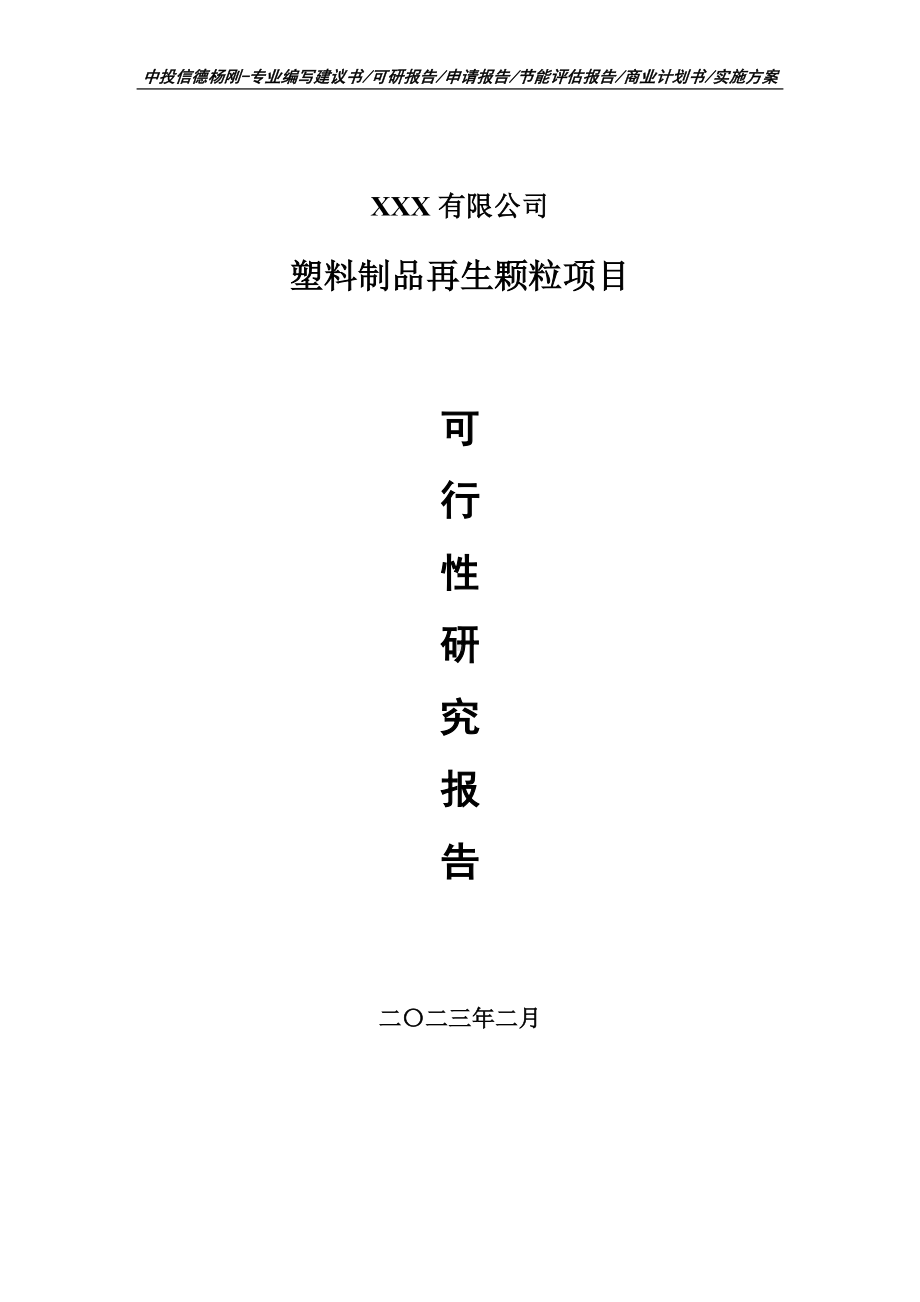 塑料制品再生颗粒项目可行性研究报告申请备案.doc_第1页