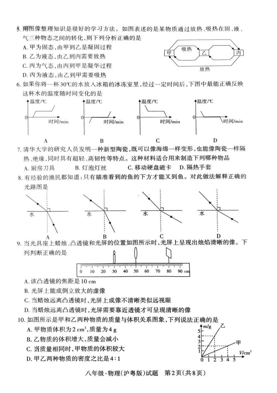 山西省晋城市颐翠中学2022-2023学年八年级上学期期末物理试题.pdf_第2页