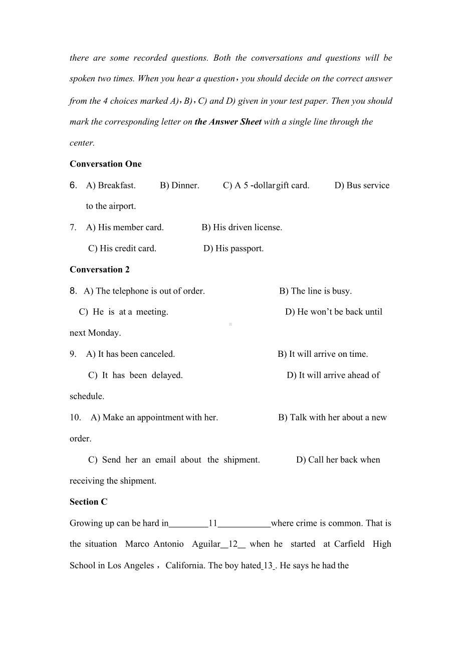 2021年至高等学校英语应用能力考试A级B级真题及答案.docx_第2页