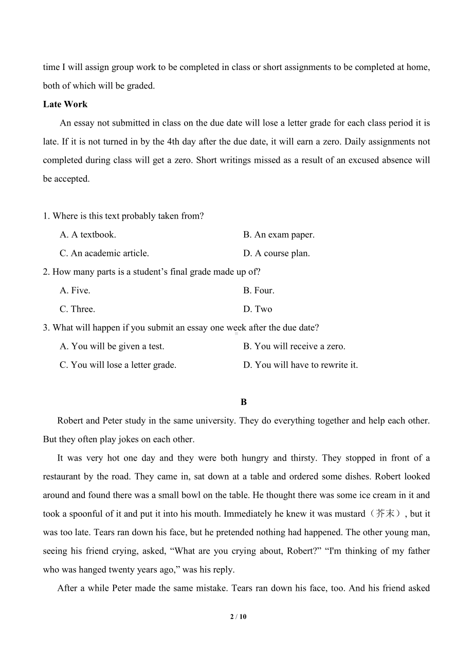 内蒙古赤峰实验中学2022-2023学年高二上学期阶段性测试英语试题.pdf_第2页