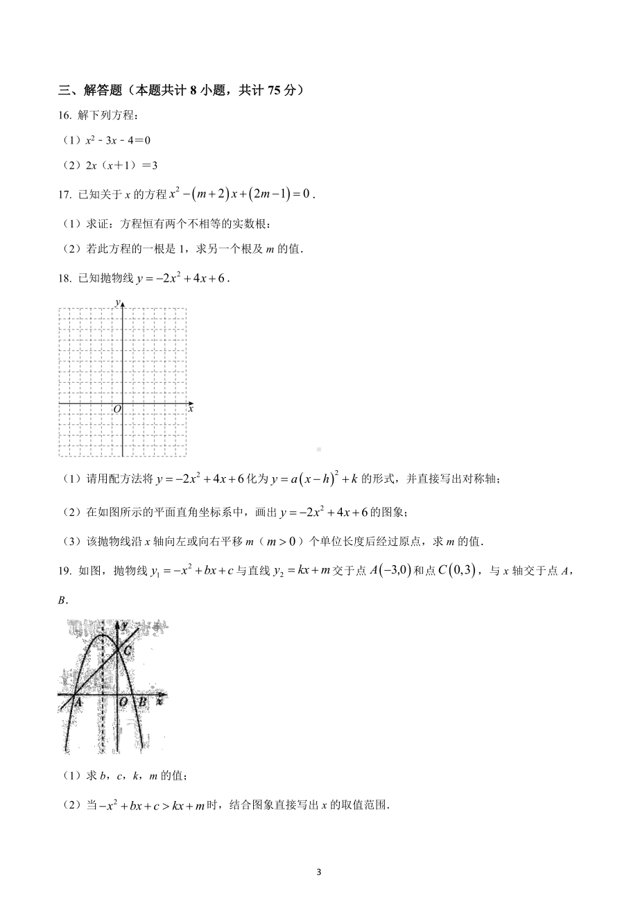 河南省安阳市林州市世纪学校2022-2023学年九年级上学期延时性检测数学试题.docx_第3页