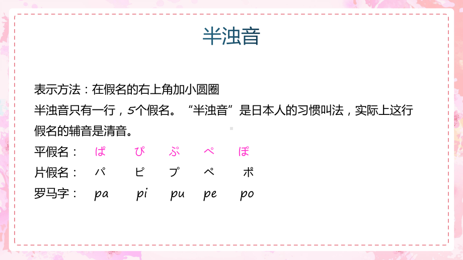 粉色清新日语教学浊音促音长音与拗音教学课件.pptx_第3页