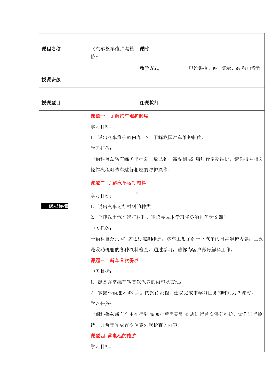 汽车整车维护与检修 课程标准.docx_第1页