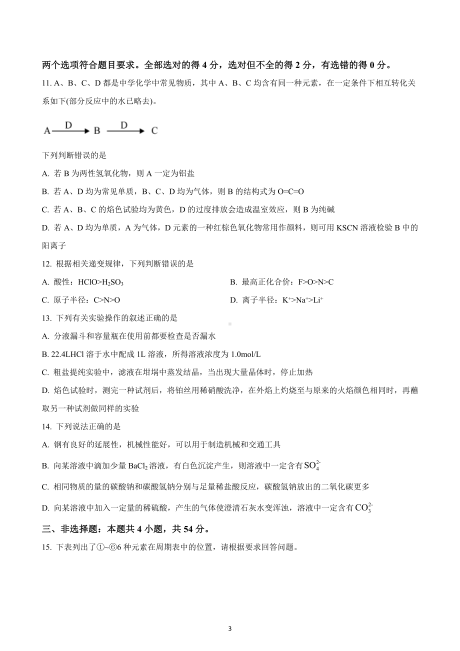 湖南省邵阳市2022-2023学年高一上学期期末考试化学试题.docx_第3页