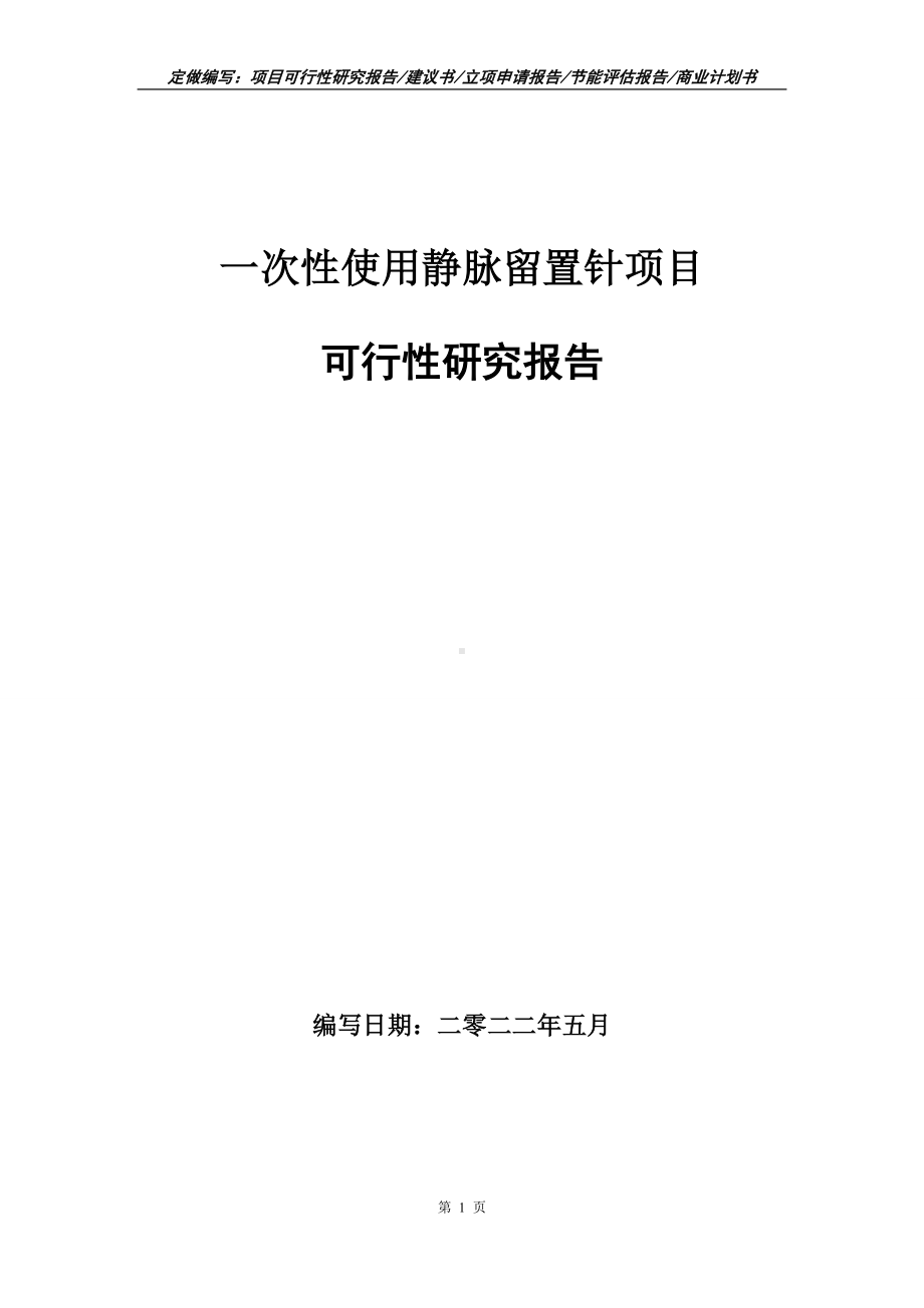 一次性使用静脉留置针项目可行性报告（写作模板）.doc_第1页