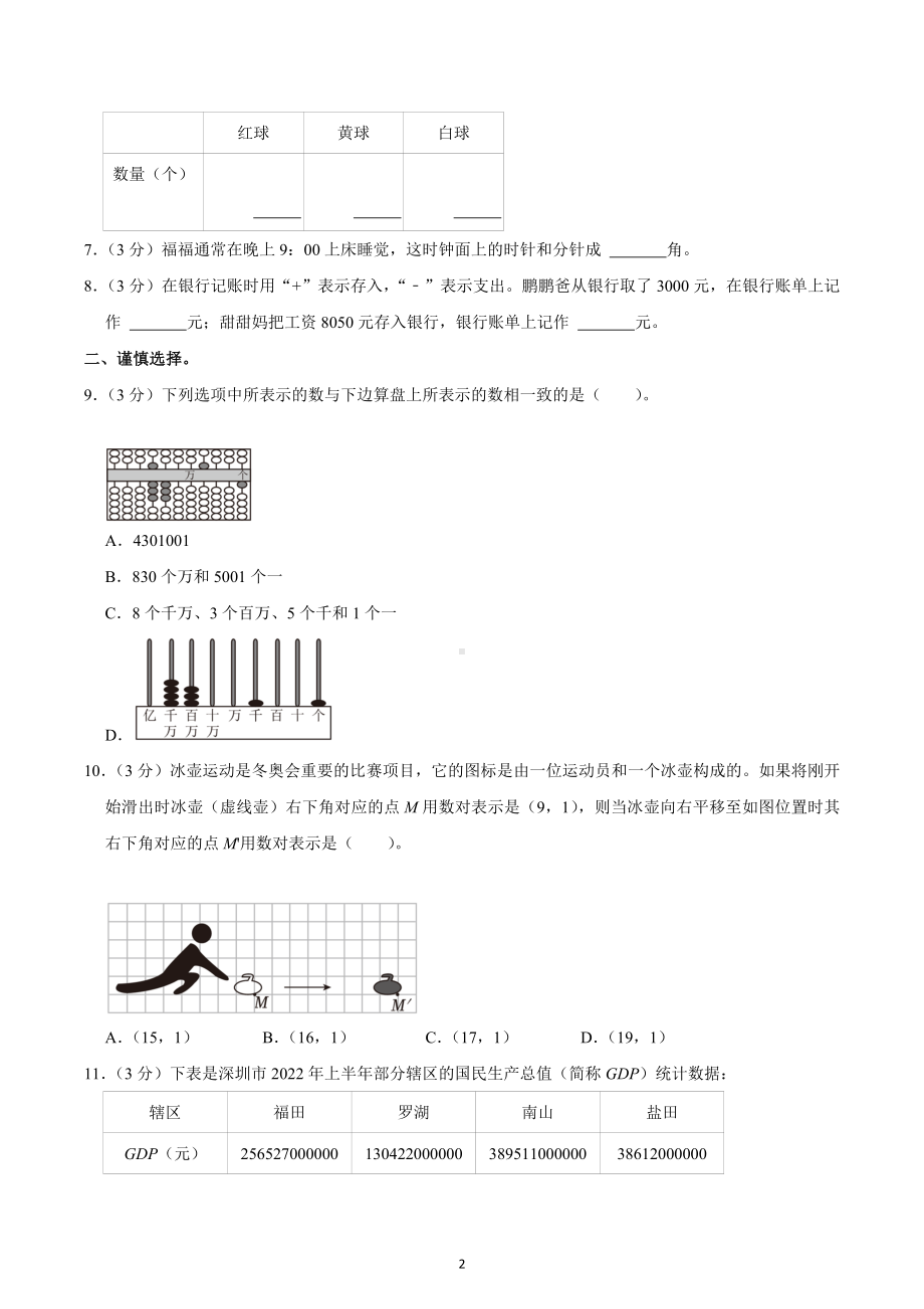 2022-2023学年广东省深圳市福田区四年级（上）期末数学试卷.docx_第2页